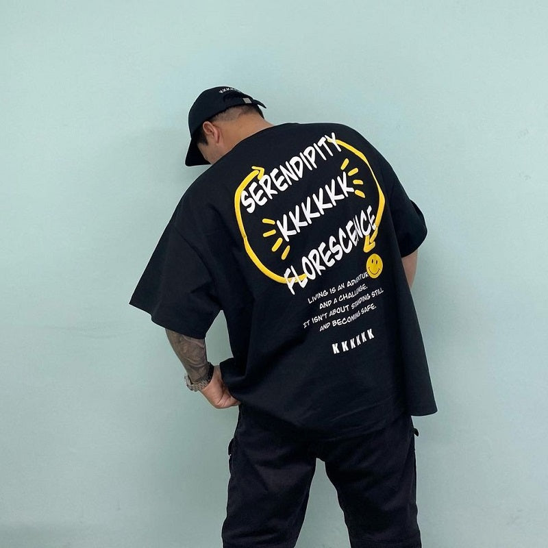 2023 Summer Cotton Men's Oversize Letter Print T-Shirt